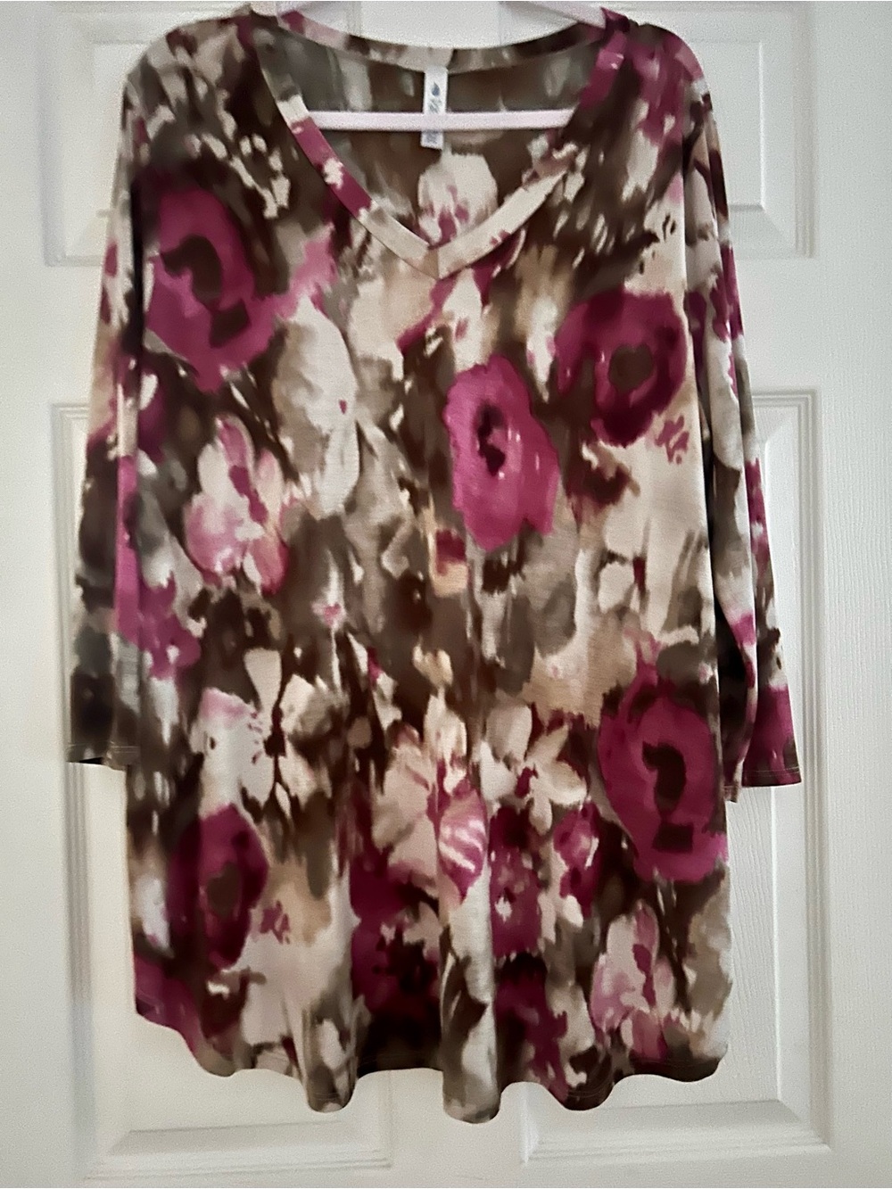 Paisley Grace V-Neck Floral Tunic Top in Pink and Brown
